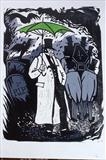 The Green Umbrella by Sara Muzira, Artist Print, Lino