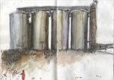 The silos by Sara Muzira, Drawing, Pen on Paper