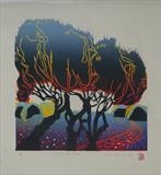 Three Yew Trees by Sara Muzira, Artist Print, Woodcut